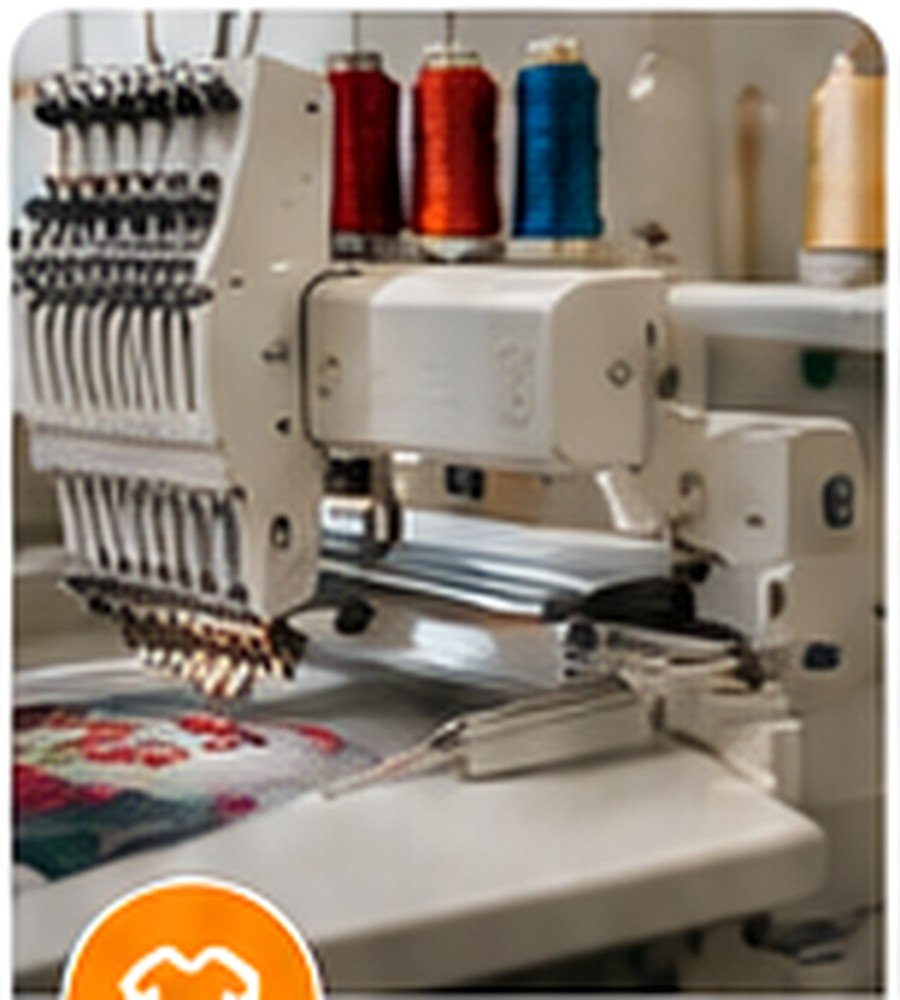 An embroidery machine stitching colourful thread into fabric